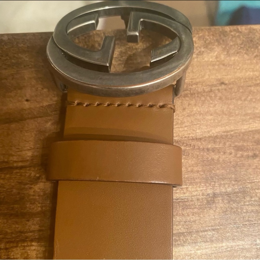 GUCCI Interlocking G Logo Leather Belt Men AuthenticSize: M